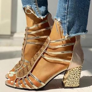 Dress Shoes Summer Ladies Chunky High Heels Pumps Rhinestone Versatile Athletic Sandals For Women Arch Support Comfy