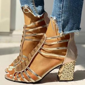 Scarpe eleganti Summer Ladies Chunky High Heels Pumps Sandali sportivi versatili con strass per le donne Arch Support Comodo