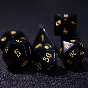 Pärlor Övriga naturliga ädelstenar dd tärningar set obsidian svart agat handgjorda graverade d20 d12 d6 för trpg coc dnd bräd tabellspel gåvor annat