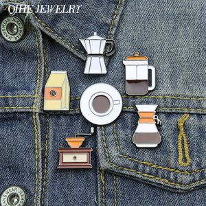 Kaffee Shop Werkzeuge Emaille Pin Brosche Abzeichen Metall Bohnen Flasche Tasse Mühle Schmuck Freunde Revers Kleidung Hut Tasche Geschenk Großhandel