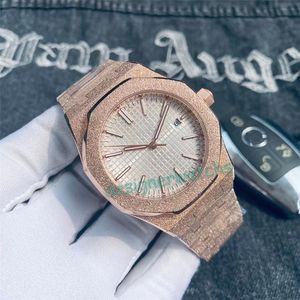 Relógio masculino com design de luxo, caixa fosca, movimento automático, relógio mecânico, mostrador de 42 mm, à prova d'água, vidro de safira, relógios de moda para homens, relógio de ouro rosa