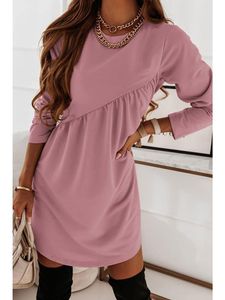 Casual Dresses Women's Irregular Dress Fall Winter Ladies Folds Individuality Pink Long Sleeves Fashion Sexy Female Mini Dress Trend 230316