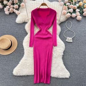 Повседневные платья Slim Polo Neck Sexy Awumn Bodycon вязаное хлопковое свитер Длинное платье зимнее вечеринка женские оболочка элегантная туника Вестидос