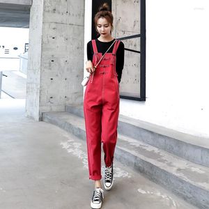 Jeans da donna Primavera Autunno 2023 Stile coreano Casual Cinturino rosso Donna Streetwear Vintage Slim Denim Pantaloni Bretella Pantaloni Tuta 8953