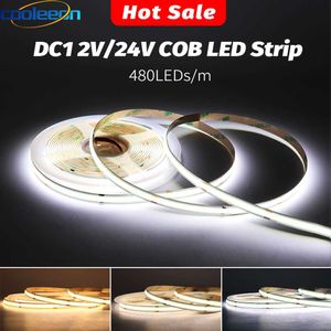 LED -remsor 480 lysdioder 12V 24V COB LED Strip Light Tape Red Green Pink Yellow Ice Blue White Color Cri 90 Linjärt band för köksrum Dekor P230315