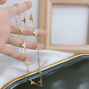 Fashion Women 18K Gold Stainless Steel Necklaces Designer Necklace Choker Letter Pendant Chain Crystal Cubic Zirconia Wedding Jewelry X067