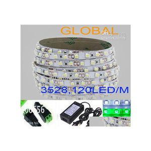 Led Strips Ribbon Blue White Yellow Red Warm Strip Light 5M 3528 Smd Flexible Nonwaterproof 120Led/M With Connector 12 4A Power Drop Dhymx