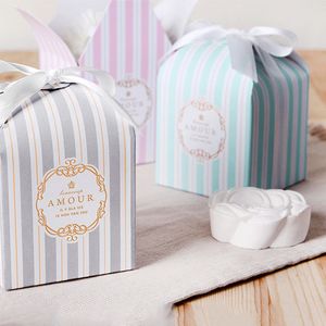 Gift Wrap 20 PCS Blue and White Striped Exquisite Small Gift Box Easy Folding Party Festive Candy Cookie Wrapping Paper Box 230316