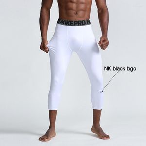 Pantaloni da uomo Nero Bianco Sport Fitness Compressione ad asciugatura rapida Capri Cropped Basket Running Stretch Training TightsBoun22 da uomo