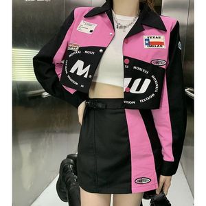 Zweiteiliges Kleid Streetwear Cooler Y2K-Motorradanzug Sommer 2000er Jahre Ästhetisches Minikleid Kleider Rosa Outfits für Frauen Zwei 2-teiliges süßes Rock-Set 230316