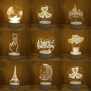 Night Light 3D Lamp Arts Gifts Monochrome Warm Light for Christmas Birthday Valentines Day Wedding Presents