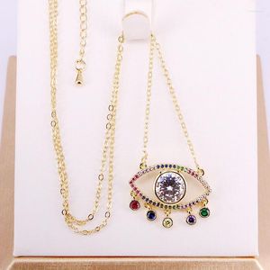 Colares de pingentes 3pcs jóias pedras coloridas colar de borla ocular para mulheres zirconia micro pav cz série de arco -íris