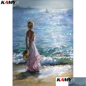 Paintings Fl Square/Round Drill 5D Diy Diamond Painting Girl Seaside Sunset 3D Embroidery Cross Stitch Mosaic Home Decor Hyy1 Drop D Dh1Vx