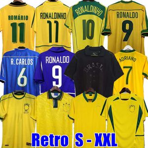 1998 Maglie da calcio brasiliane 2002 magliette retrò Carlos Romario Ronaldo Ronaldinho 2004 camisa de futebol 1994 BraziLS 2006 RIVALDO ADRIANO 1988 2000 1957 2013 Tutto nero