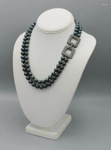 Kedjor hand knuten halsband 8-9mm svart sötvatten pärla mikroinlägg zirkon fyrkantig lås 45-48 cm mode smyckenchains