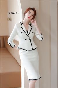 Tvådelad klänning Autumn Winter Formal Women Business Suits With Kirt and Jackets Coat High Quality Fabric Ol Styles Professional Blazers230316