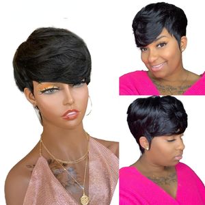 Short Black Pixie Cut Human Hair Wigs Women Colored Lace Wig Cheap Blonde 613 Ombre Brown Brazilian Remy Hair Wig With bangs