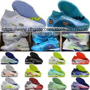 send with bag Quality Soccer Football Boots Mercurial Superfly 8 Elite TF CR7 Ronaldo Mbappe Socks Cleats White Blue Black Green Purple Yellow Red Turf Soccer Shoes