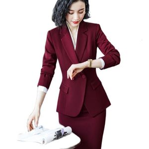 Damen-Anzüge, Blazer, Neuheit, Weinrot, formelle Damen-Geschäftsanzüge mit Rock und Jacken, Mantel, Damen-Blazer für Büro, Herbst und Winter, OL-Stile 230316