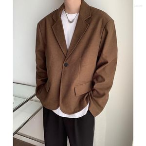 Men's Suits Brown Shoulder Pad Blazer Men Fashion Social Mens Dress Jacket Korean Loose Casual Suit Business Formal M-2XL