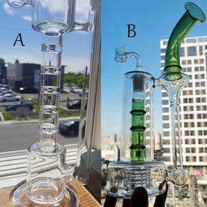 Water Bong Dab Rig 유리 녹색 스플라인 Perc Bubbler Recycler Oil Rig Hookah Pipes with 14 mm Joint