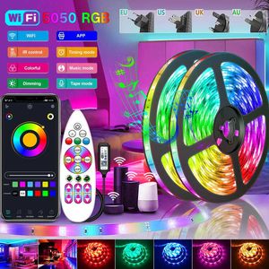 Tiras de LED WiFi 5050 2835 LED Faixa de LED 5m-30m RGB LED TRIP LIGHT BLUETOOTH PERMUTRA Fita de lâmpada Alexa Ribbon Light para TV Backlight Desktop P230315