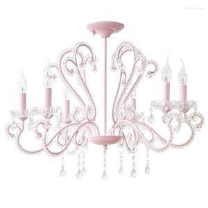 Lâmpadas pendentes American Pastoral Rosa Chandelier Crystal Girl Girl Princesa Sala de estar Quarto para crianças fofas