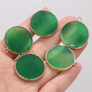 Pendant Necklaces Natural Stone Pendants Flat Round Green Crystal For Trendy Jewelry Making DIY Women Necklace Earring Gifts