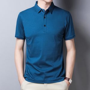 Polos masculinos de verão de meia-idade de meia-idade de camisa polo masculina dupla mercerizada algodão curta camiseta de manga curta coreana slim coreana versão masculina 230316