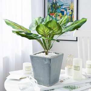 Decorative Flowers Leaf 12 Heads Simulation Plant Potted Vase Decor Flowerpot Fake Plants Artificial Home Decoration