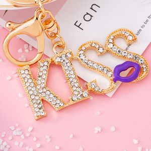 Kiss Rhinestone Keychain Fashion Trend Girl Bolsa pingente