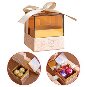 Opakowanie na prezent akrylowe cukierki ślubne pudełko prezentowe półprzezroczyste towarzyszkie pudełko na cukierki kreatywne wstążki impreza bowcy dostosuj pamiątkę pamiątkę prezentową pudełko 230316