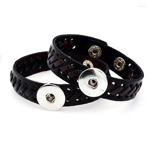 Charm Bracelets 10PCS/Lot Wholesale Snap Button Leather Bracelet 18mm Buttons DIY Women's Jewelry Black Wristband