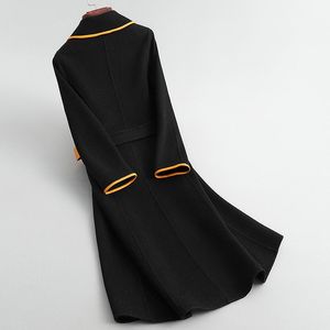 Kvinnors ull blandar elegant kappa kvinna lång ulljacka kvinnor koreanska bälte blandning damer vintage manteau femme hiver 2023 zyw02