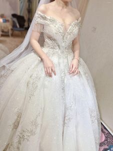 Wedding Dress Luxuries Heavy Work Dresses 2023 Crystals Beaded Count Train Formal Women Long Off Shoulder Bridal Gowns