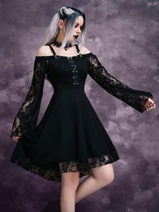 Casual Dresses Suspender Lace-up Goth Dress Women Long Princess Sleeves Sexy Lace Gothic Women's Tube Top Party