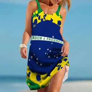 Vestidos Casuais Vestido Bandeira do Brasil Moda Feminina Boêmio Vestidos de Alça Espaguete Festa Noite Sexy Boho Vestido de Praia Midi Vestido de Verão Casual Solto 230316