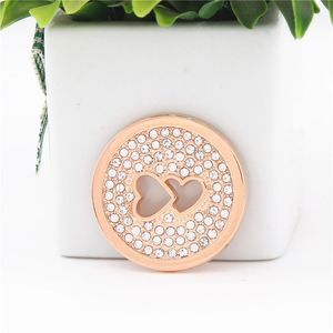 Naszyjniki wisiorek Vinnie Design Biżuter 33 mm kryształowe podwójne serca płyty monety dla ramy 5pcs/Lotpendant