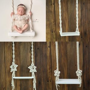 Keepsakes Vintage Wooden Prop Macrame Swing for born Pography Props Babies Infants Po Shooting Chair Pod Accessories Fotografia 230316