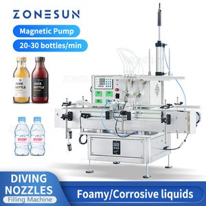 Zonesun ZS-DTMP4AL Filling Machine Desktop Diving Heads Automatisk flytande olja Juice Bottle Magnetic Pump Filler Chain Transportör