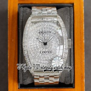 TWF V2 Cintree Curvex Automatic Mens Watch Paved Baguette Cut Diamonds Case Iced Out Diamond Dial Stainless Steel Bracelet Super Edition eternity Jewelry Watches