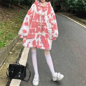 Parka da donna in piumino con tasche oversize larghe e giacca in pile stampata taglia Park Coat Abbigliamento Kawaii Sweet streetwear a maniche lunghe Y2kWome