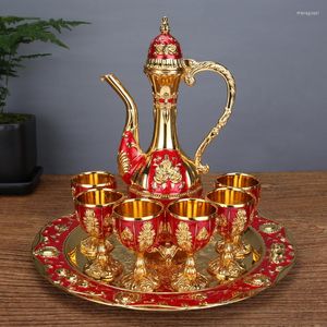 Höftkolvar vin set decanter pumpa stil kolv en kopp hem bar metall dricka flaska setwhite zm813