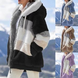 Felpe con cappuccio da donna Felpe con cappuccio da donna Giacche in pile invernale Cerniera calda Cappotti patchwork casual Moda Sciolto in pelliccia sintetica Parka con coulisse Giacche Cappotti 230316