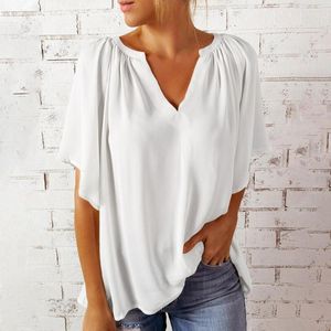 Women's Blouses Summer Women Blouse Pleats Half Sleeve V Neck Elegant Chiffon Folds Top Female Loose Pullover T Shirt For Daily Wear