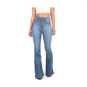 Kvinnors jeans 2023 mode tvättade blå denim kvinnor bootcut jean stretch pant hög midja lady casual flare byxa plus size jeans1