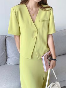 Kadınlar Suits Blazers Zarif Ofis Bayan Etek Takım Moda Sıradan Blazer Yüksek Bel Bölünmüş Kalem Midi Etek Yaz Kadın İş 230316