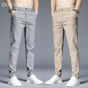 Męskie spodnie Summer Solid Color Pants Bawełniany biznes zwyczajny ciało proste ciało formalne oddychające khaki szare spodnie Mężczyzna 230316