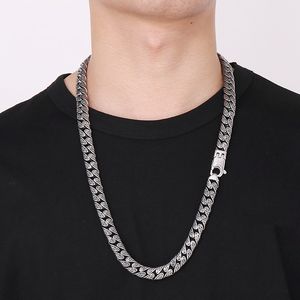 12mm Retro Men Women Curb Cuban Chain Necklace Punk Vintage Hiphop Stainless Steel Black Biker Link Necklace Jewelry