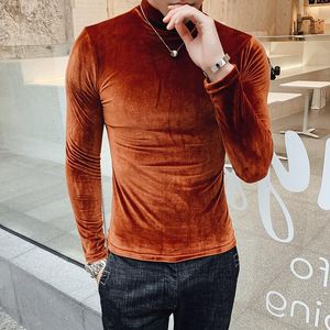 Camisetas masculinas de luxo de luxo Mantenha quente magro de veludo esticado de veludo de gola alta